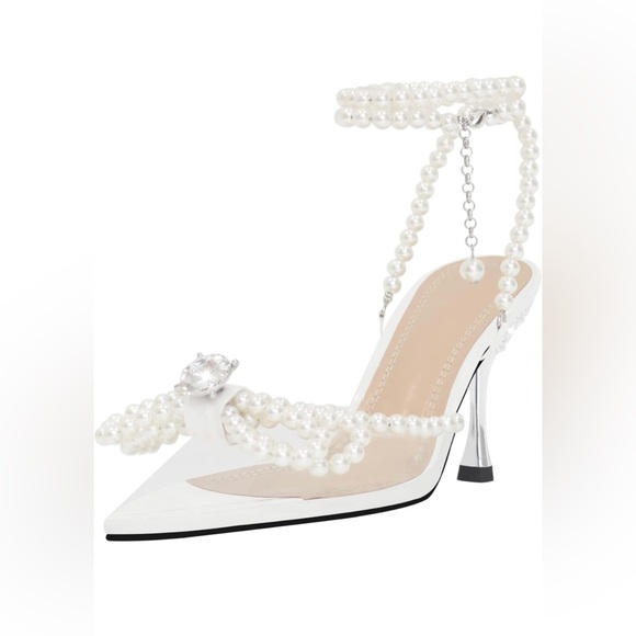 White Pearl Heels Ankle Strap size size 38 (7.5) - Picture 1 of 7